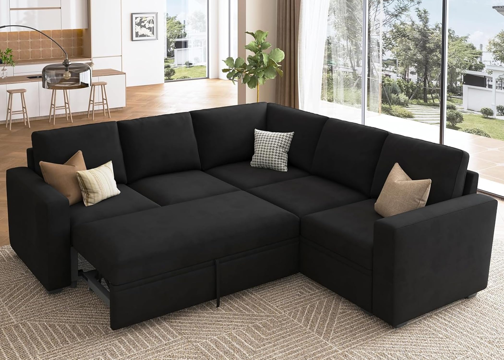 Photo 1 of ***PARTIAL SET, MISSING MOST PARTS*** HONBAY Sectional Sleeper Sofa with Pull Out Bed, Velvet L Shaped Couch with Storage Seat, Modular Sectional Couches for Living Room, Black