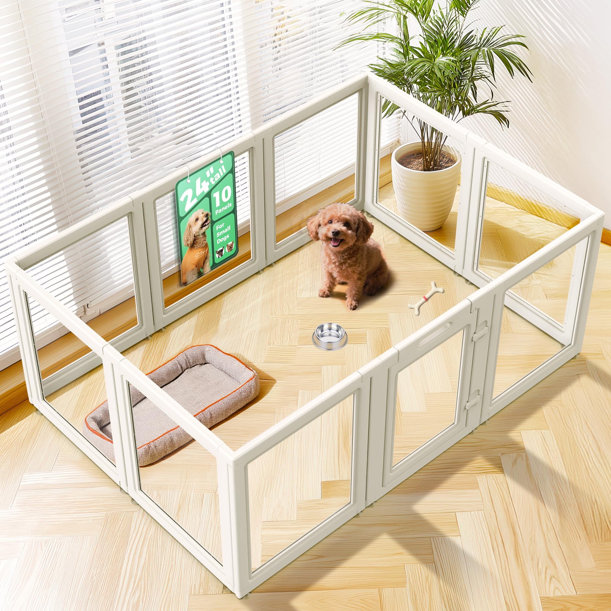 Photo 1 of FXW AuraSpace Acrylic Indoor Dog Playpen for Puppies and Small Dogs, 24 Inch, 10 Panels, White