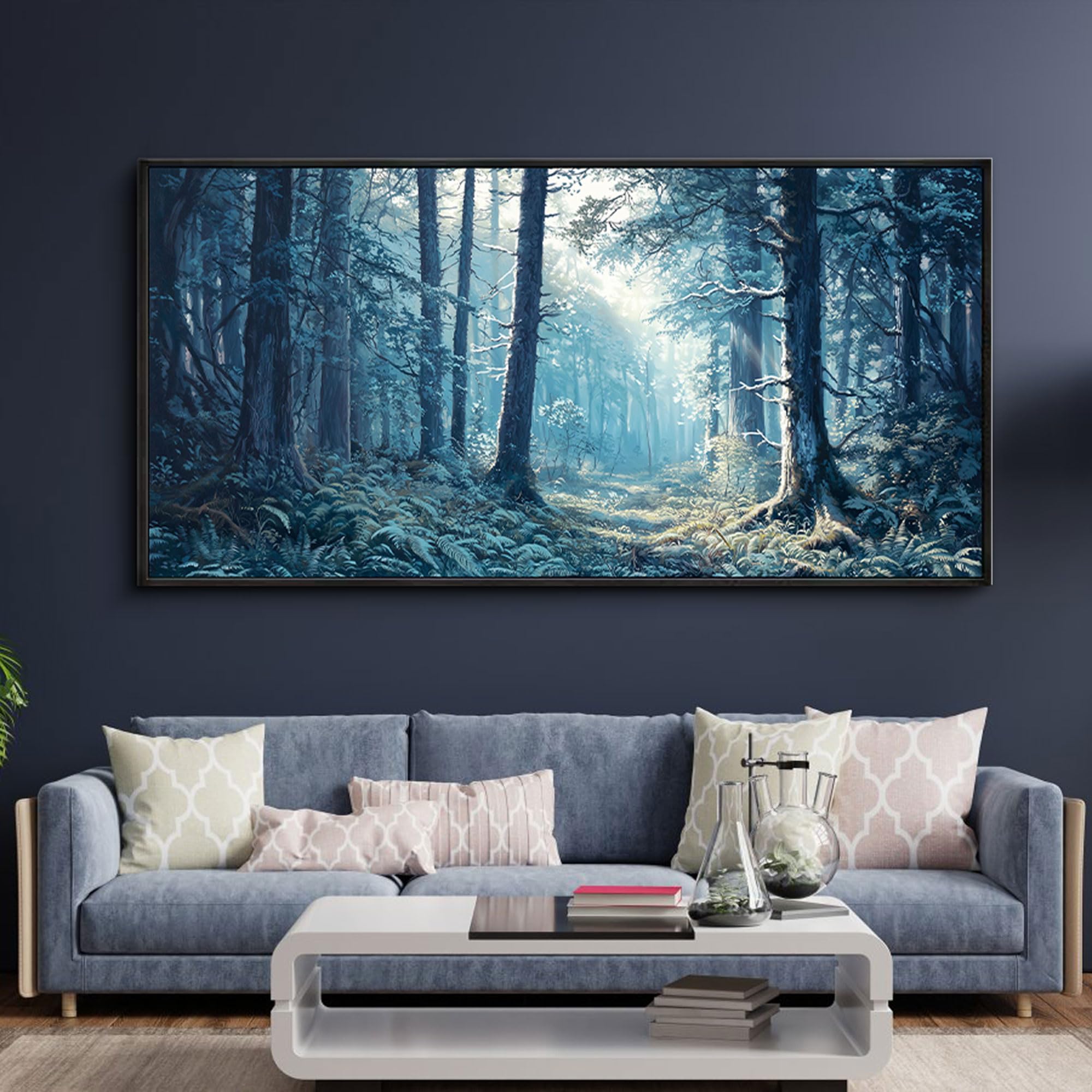 Photo 1 of **BEAM STARTING TO SPLIT **KLAKLA Canvas Wall Art - Forest Wall Decor Amazon Wall Art Landscape Blue Tree Picture Framed Artwork for Walls Living Room Bedroom Office - 48x24 Inches