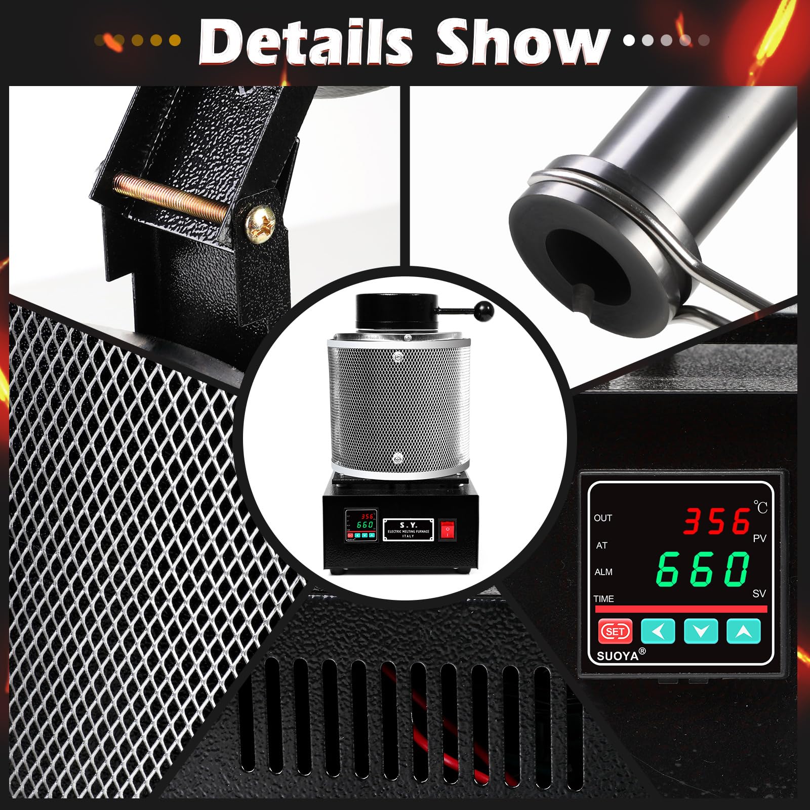 1+3kg Metal Melting Furnace, Digital Electric Melting Furnace, Electric Melting Furnace with Graphite Crucible, Casting and Refining Kiln Tools for Gold, Silver, Copper, and Aluminum Smelters (110v)