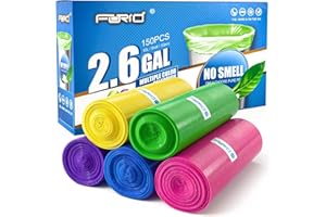 Forid Small Trash Bags for Bathroom - 2.6 Gallon Garbage Bags Unscented,Extra Thick Strong Wastebasket Can Liners for Home Office Bedroom,150 Bags Multi Colored