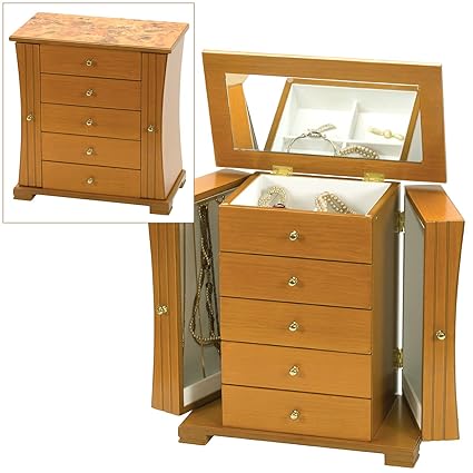 Mele Co Light Oak Wood Finish Wardrobe Style Wooden Jewellery