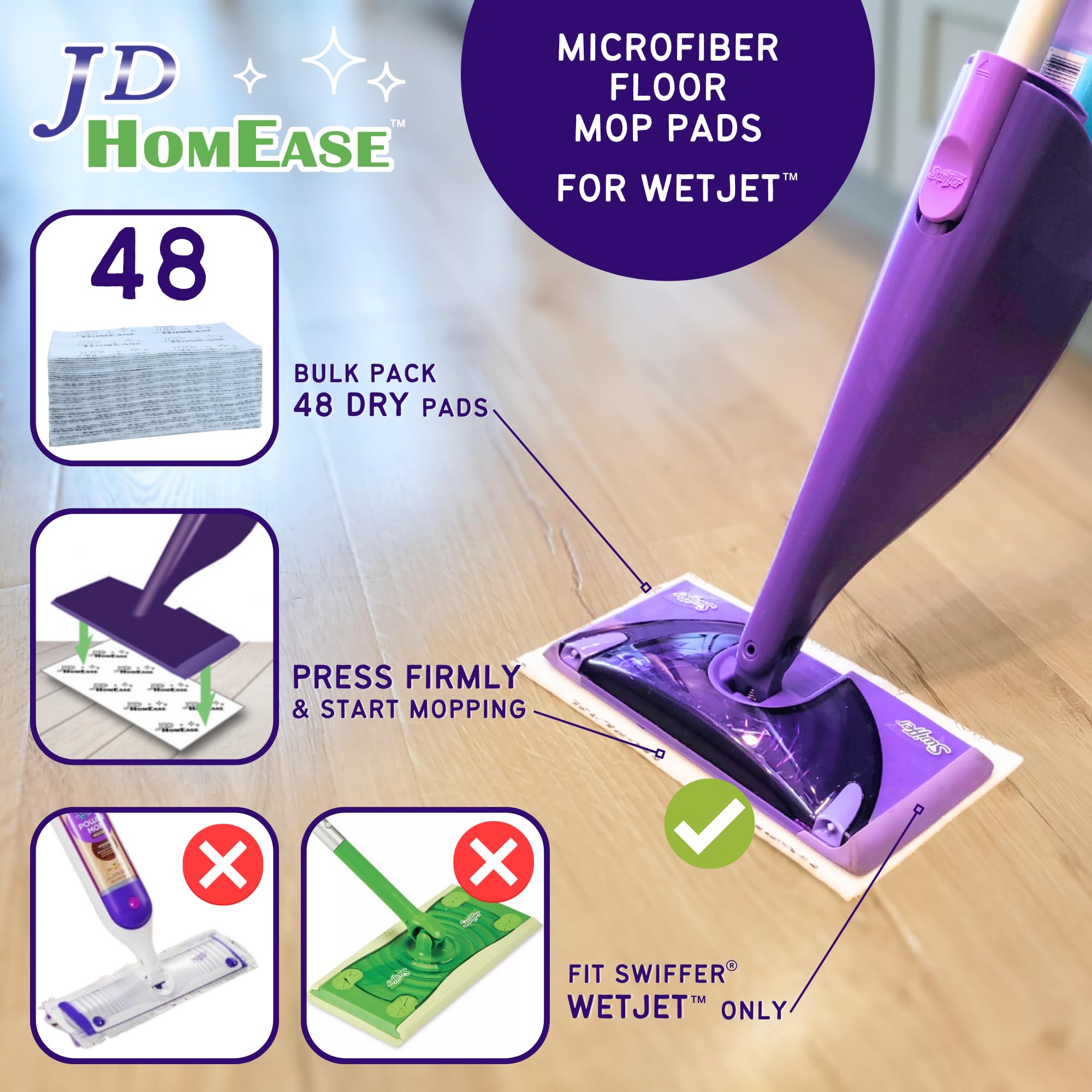 48 Pack Premium Microfiber Replacement Pads for Swiffer WetJet - Super Absorbent, Lint-Free, Durable-11