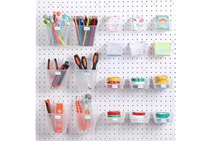 Uiifan 18 Set Pegboard Bins Kit Plastic Pegboard Cups with Metal Hooks Wall Containers Organizer Accessories with Label Stickers for DIY Tools Craft Office Workshop Garage Storage(Clear)