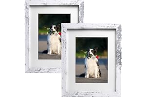 PEALSN 8x10 Picture Frame Set of 2, Made of High Definition Real Glass, Display 5x7 with Mat or 8x10 Without Mat, Photo Frames for Wall Mounting or Table Top Display, Distressed White
