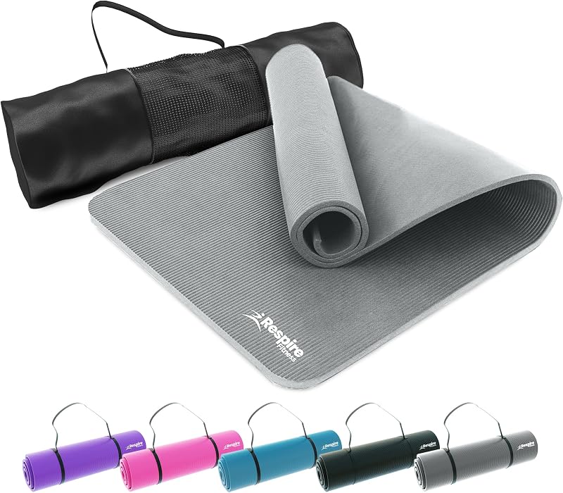 Respire Fitness Yoga Mat 185 x 57 cm Non-Slip Thick Cushion Grey
