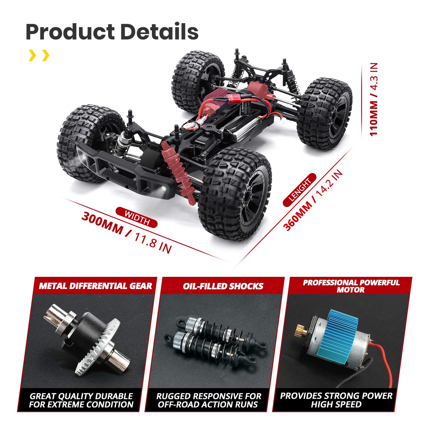 DEERC 9206E Remote Control Car 1:10 Scale Large RC Cars 48+ kmh High Speed for Adults Boys Kid,Extra Shell 4WD 2.4GHz Off Road Monster RC Truck,All Terrain Crawler Gift with 2 Battery for 40+ Min Play