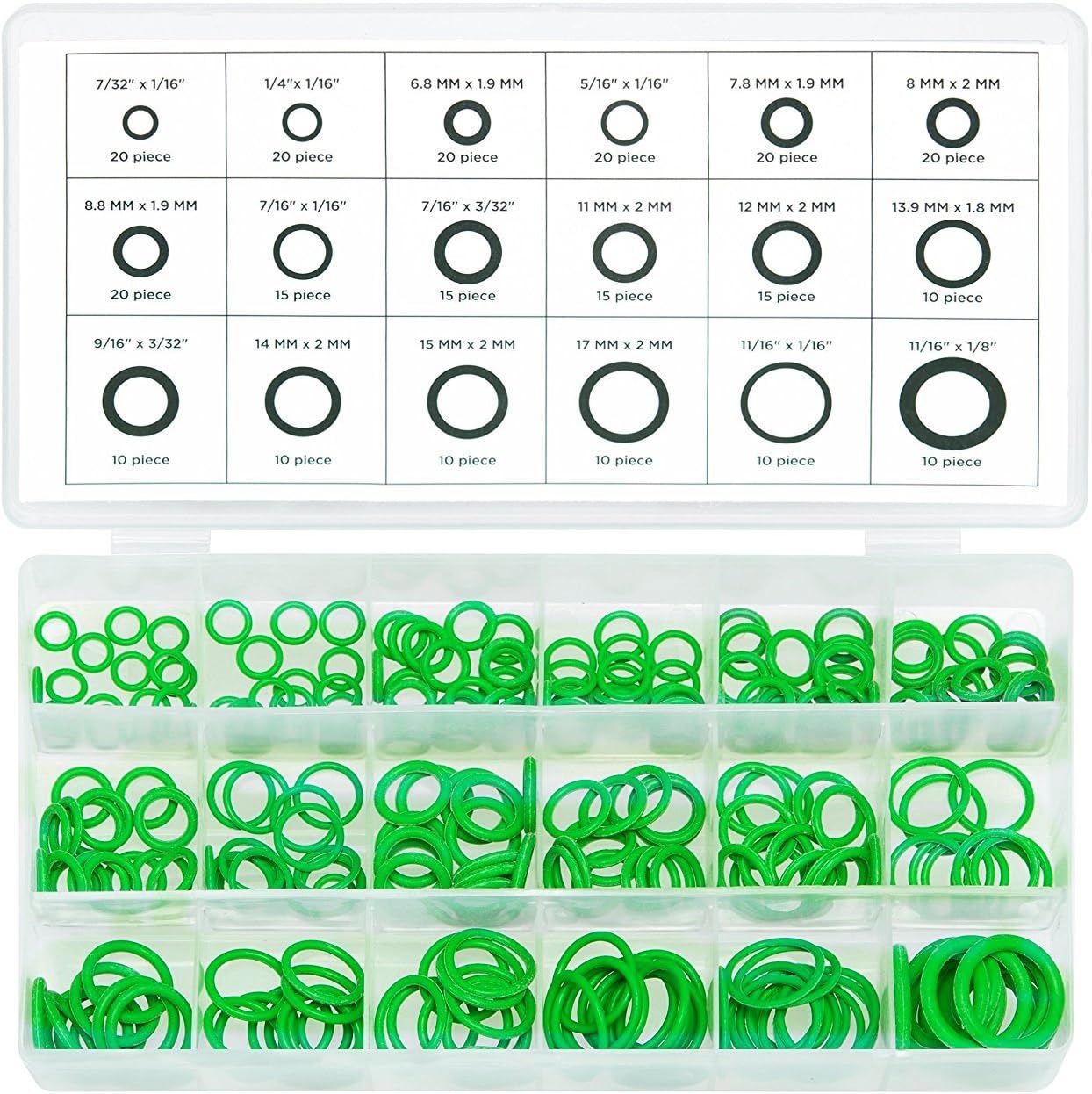 270 pcs O-Ring Rubber Assortment Kit for Insulation Gasket Washer Seals Faucet Shower Head/Caddy Car Vehicle Replacement Tools & Home Repairs,18 Sizes in SAE and Metric with Set Box