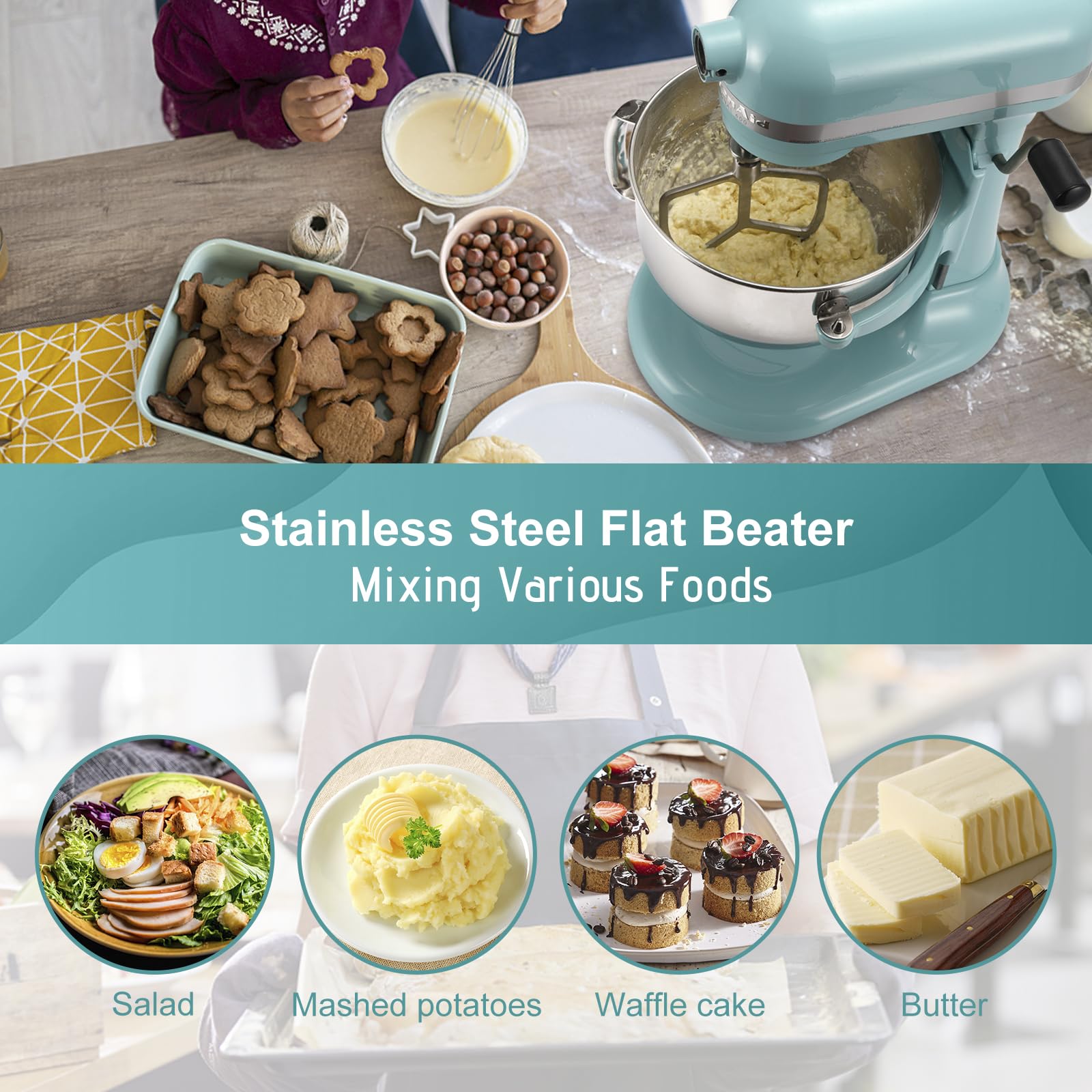 Flat Beater Compatible with KitchenAid 5-6 Quart Bowl-Lift Stand Mixer, airkitrep Polished Stainless Steel Paddle Attachment Replacement for Kitchen Aid Stand Mixers