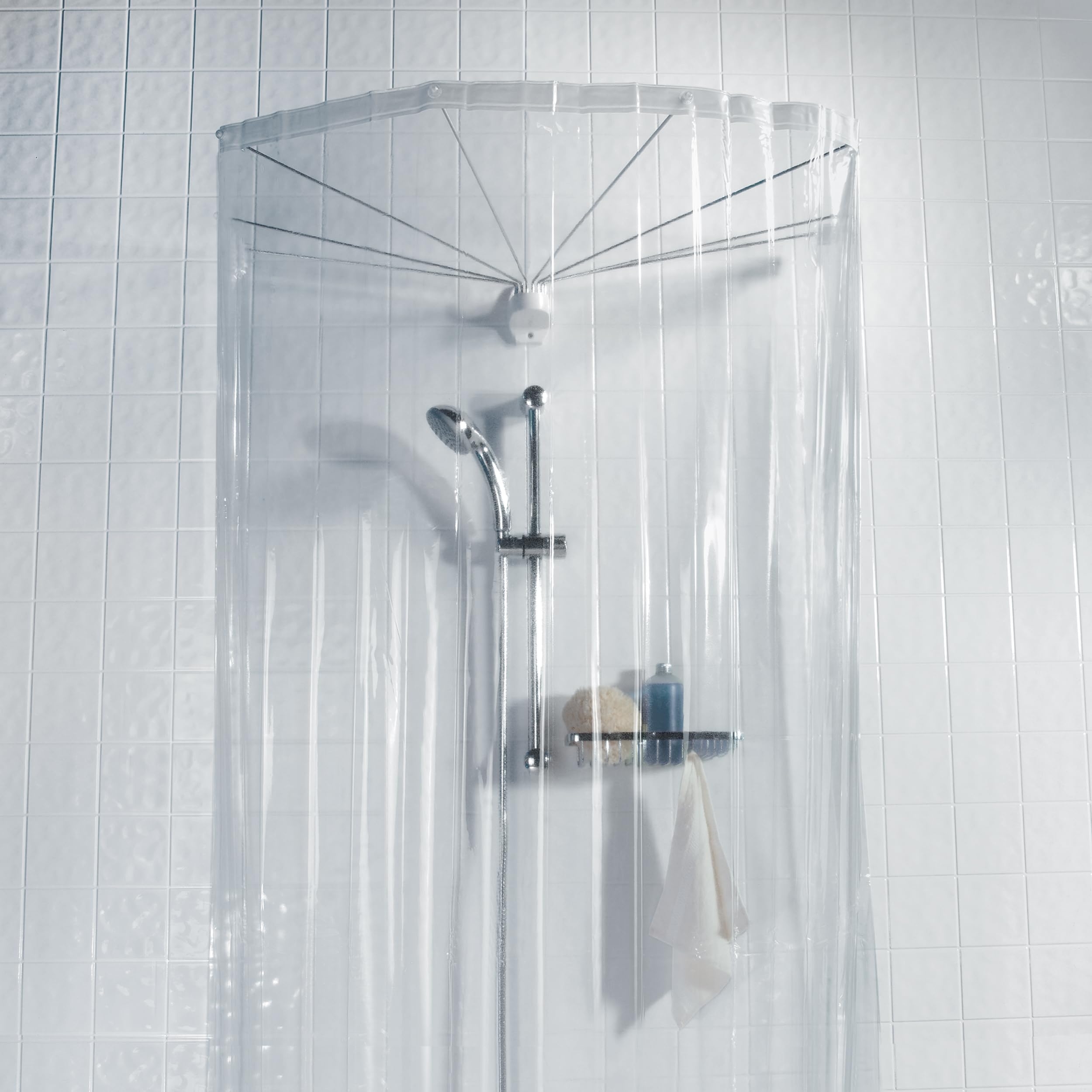 Spirella Shower Curtain with Shower Head 1004436, 200x170 cm, Modern Style, Clear Vinyl, 8 Grommets, Lightweight, Waterproof, Hand Wash