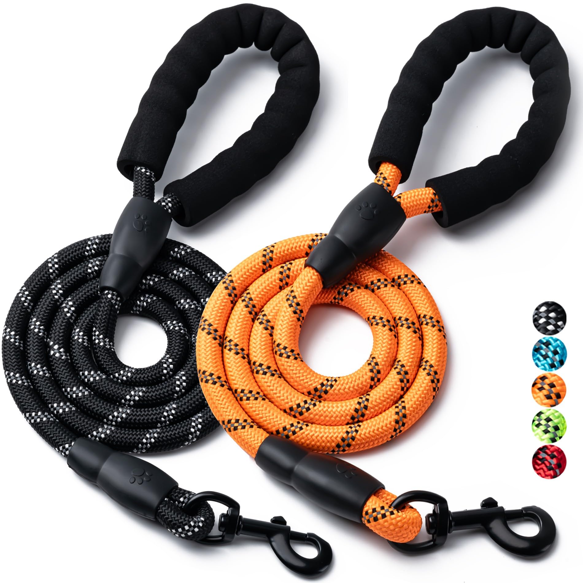 Photo 1 of 2 Pack Dog Leash, 4/5//6 FT Heavy Duty Nylon Rope Pet Leashes with Comfortable Padded Handle, Reflective Dog Leashes for Small Medium and Large Dogs (5FT-1/2,Black/Orange)