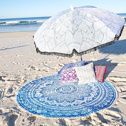 HANDICRAFTOFPINKCITY 72 Blue Color Ombre Mandala Round Roundie Hippie Beach Throw Boho Yoga Mat Bohemian Indian Tapestry Wall Hanging