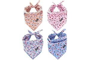 Gofshy Dog Bandanas Spring-4PCS Puppy Bandana Orange Pink Blue Floral Printing Dog Bib Handkerchief Scarf Breed Accessories for Small Medium Large Dogs Cats Pets Gift