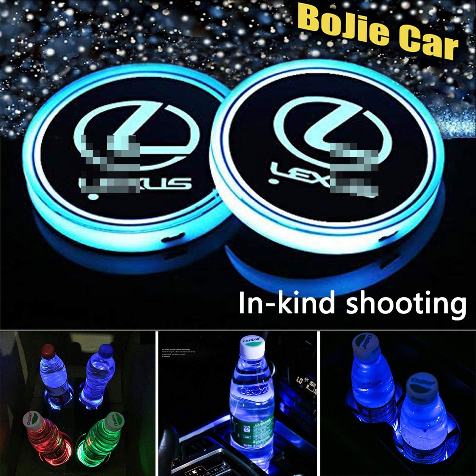 2pcs LED Car Logo Cup Holder Lights for Lexu-s, 7 Colors Changing USB Charging Mat Luminescent Cup Pad, LED Interior Atmosphere Lamp Decoration Light.(Lex-us)