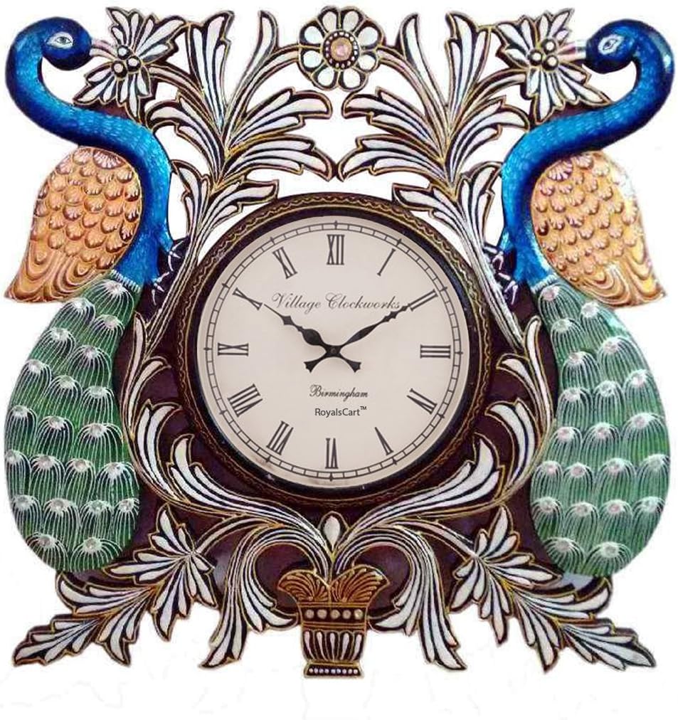 RoyalsCart Peacock Handcrafted Analog Wall Clock (18x18 inches) [KTWC311]