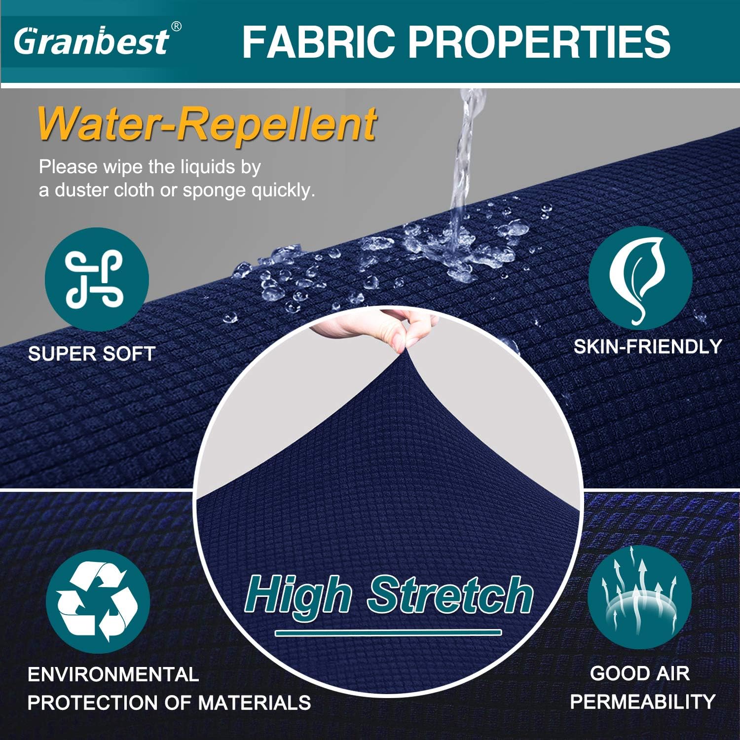Granbest Premuim Water Repellent Sofa Covers 3 Seater High Stretch 1 Piece Couch Cover for Dogs Universal Sofa Slipcover Non Slip Furniture Protector Jacquard Spandex Fabric (3 Seater - Image 4