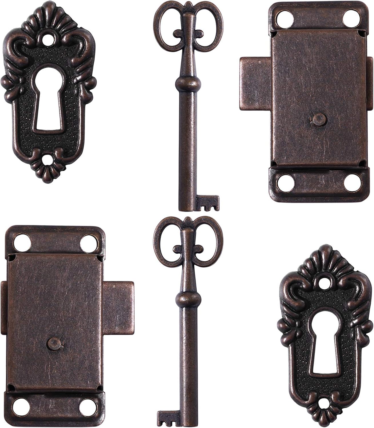 Yardwe, Antique Cabinet Door Lock, Decorative Furniture Lock with Key, 2 Pieces, Black