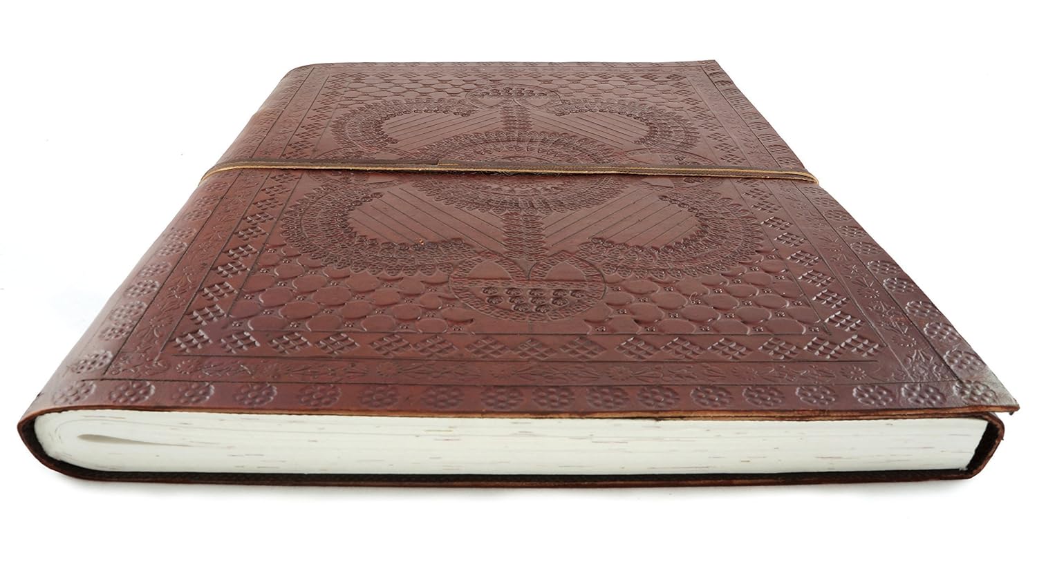 Leather Photo Album Large Hand Tooled 13" x 10" Handmade Pressed Flower Paper Handmade