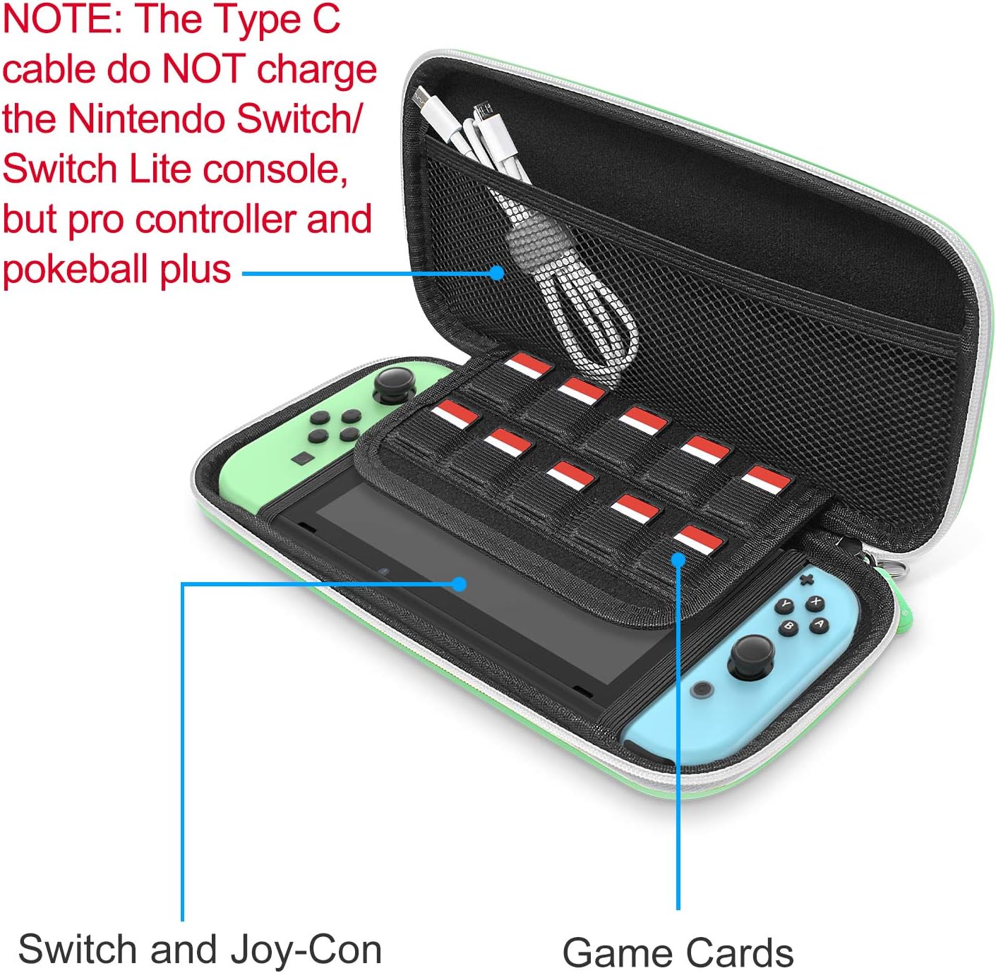 Accessories Kit Bundle for Switch,12 in 1 Essential Protection Kits with Carrying Case, Game Storage Case, Screen Protector, Silicone Cover Skin for Joy Con & Type C Charging Cable for Nintendo Switch: MP3 Players & Accessories