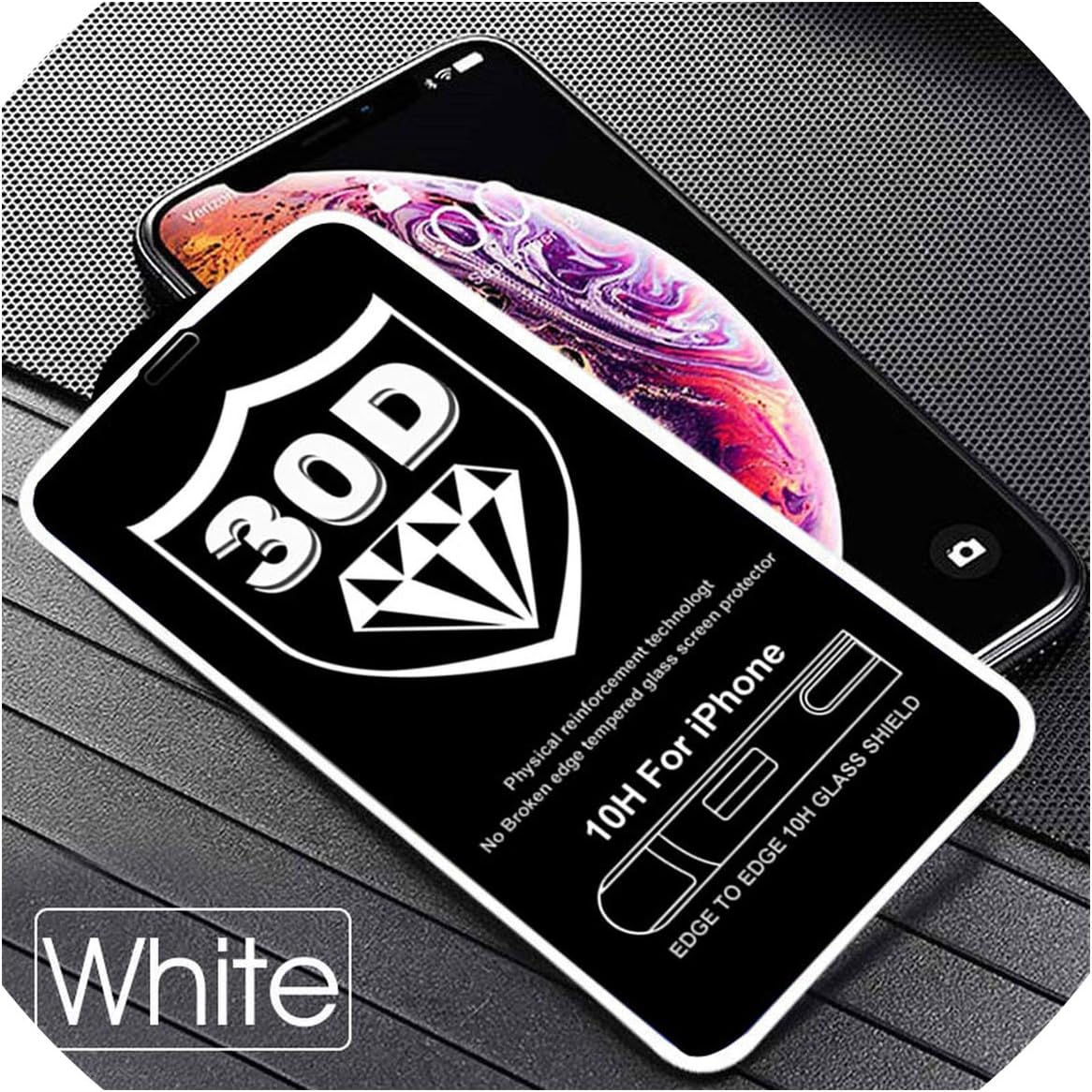 30D Protective Glass on The for iPhone X XS Max XR Tempered Screen Protector Film Curved Edge Glass XR XS Max Full Cover Glass,White,for iPhone x
