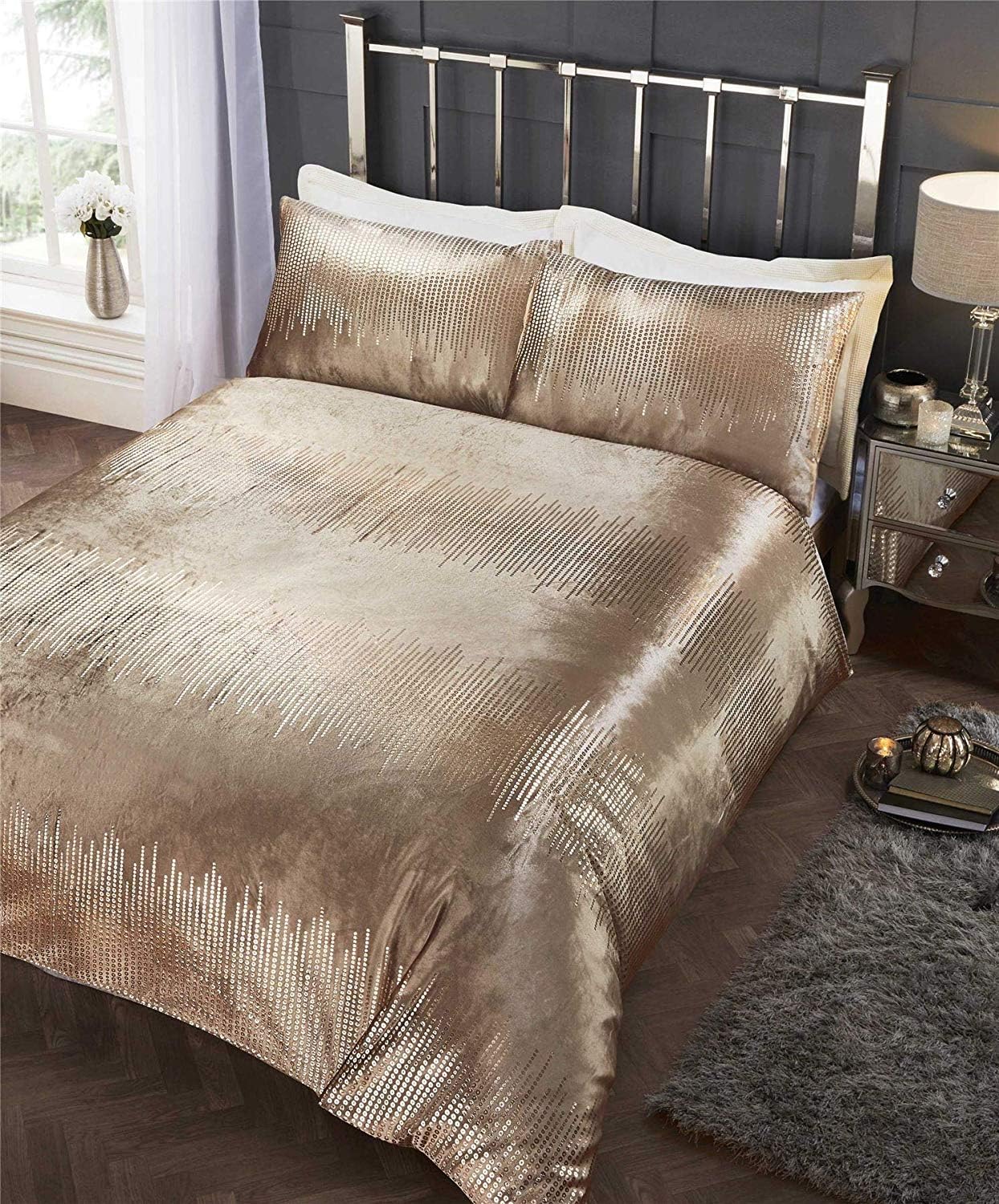 Tour De Lit En Velours Écrasé Gris Argenté - Entièrement Élastique, Adaptable Aux Lits Simple, Double, King Size, Super King Size - 9