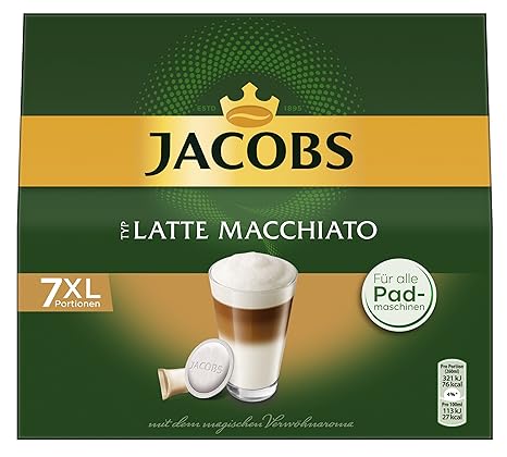 Jacobs Krönung 'Latte Macchiato' Pads, 7 Kaffee Pads und 7 Milchkompositionen, 6er Pack (6x 162g )