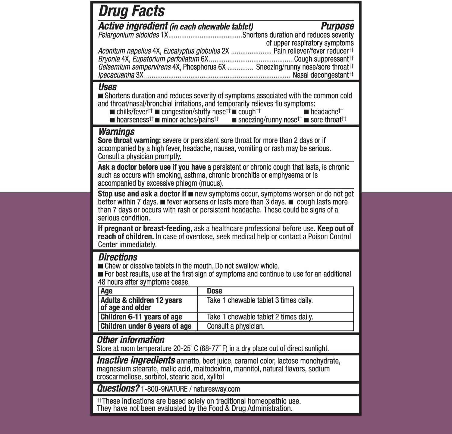 Nature's Way Umcka Cold+Flu Multi-Action Non-Drowsy, Berry Flavored, 20 Chewables: Health & Personal Care