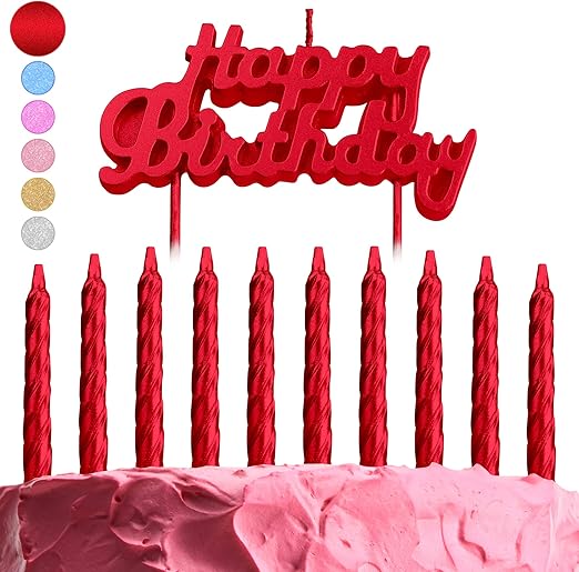 Amazon Co Jp Get Fresh レッドバースデーケーキキャンドルセット スパイラルキャンドルとハッピーバースデーキャンドルケーキトッパー エレガントな誕生日キャンドルとレターキャンドルケーキデコレーション ユニークなレッドバースデーキャンドルキット Diy