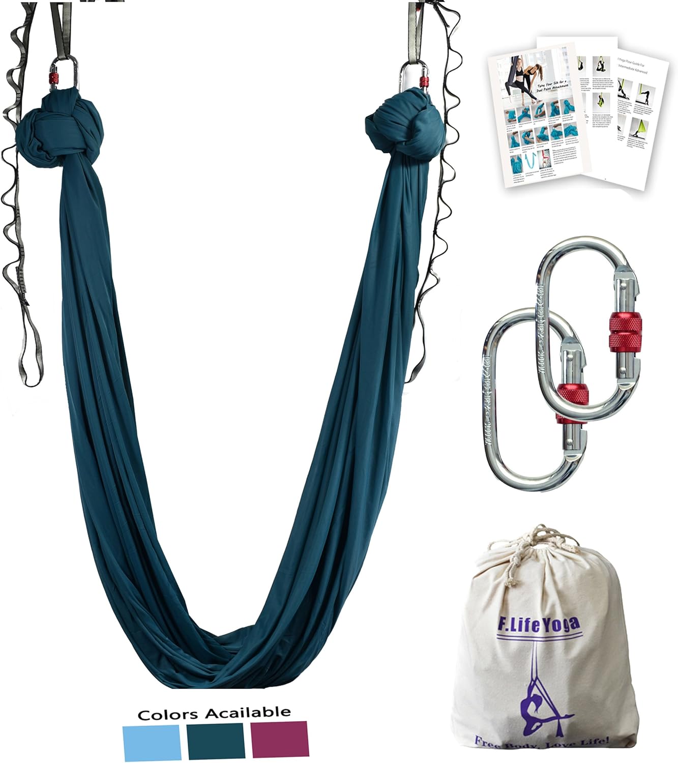 F.Life Aerial Yoga Hammock kit Include Daisy Chain, Carabiner and Pose Guide (Blackish Green) : Sports & Outdoors