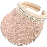 Wide Brim Sun Hat with Pearl Visor Breathable Straw Hat for Summer Spring Autumn Lightweight Sun Block for Cycling Travel Shopping
