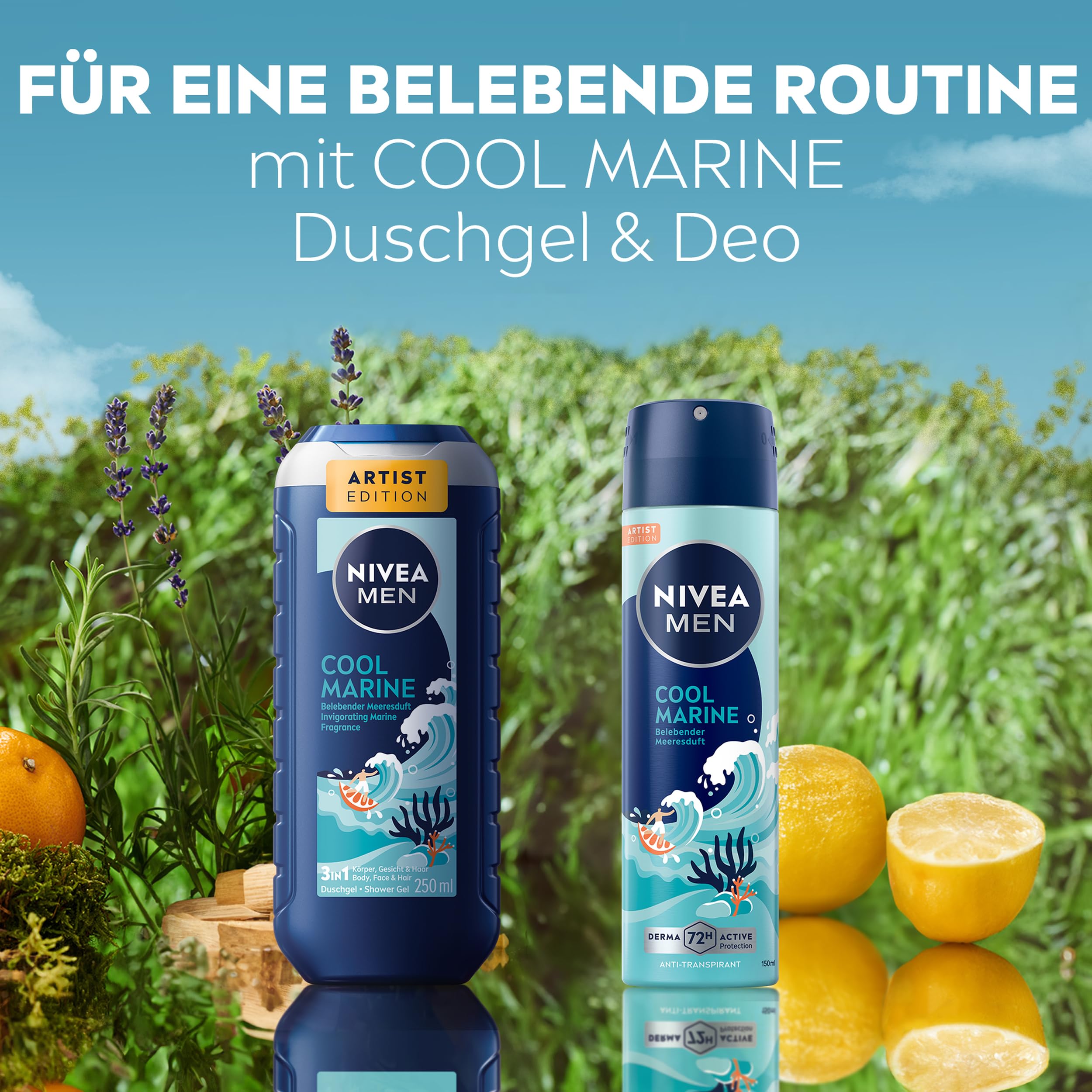 NIVEA MEN Cool Marine Artist Edition Deo Spray, Deodorant für 72h Anti-Transpirant-Schutz gegen Schweiß und Geruch, Deospray mit erfrischendem Duft (150 ml) 6
