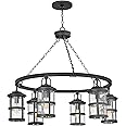 Hinkley Lakehouse Six Light Outdoor Medium Hanging Lantern, Black w/Clear Seedy Glass