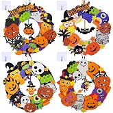 Winlyn 12 Sets Halloween Wreath Decorations Foam Halloween Wreath Signs Craft Kits Pumpkins Jack-O`-Lantern Owl Ghost Witch Bats Monster Stickers for Kids Art Gift Favors Trick-Or-Treaters Front Door