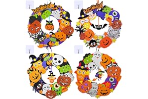Winlyn 12 Sets Halloween Wreath Decorations Foam Halloween Wreath Signs Craft Kits Pumpkins Jack-O`-Lantern Owl Ghost Witch Bats Monster Stickers for Kids Art Gift Favors Trick-Or-Treaters Front Door