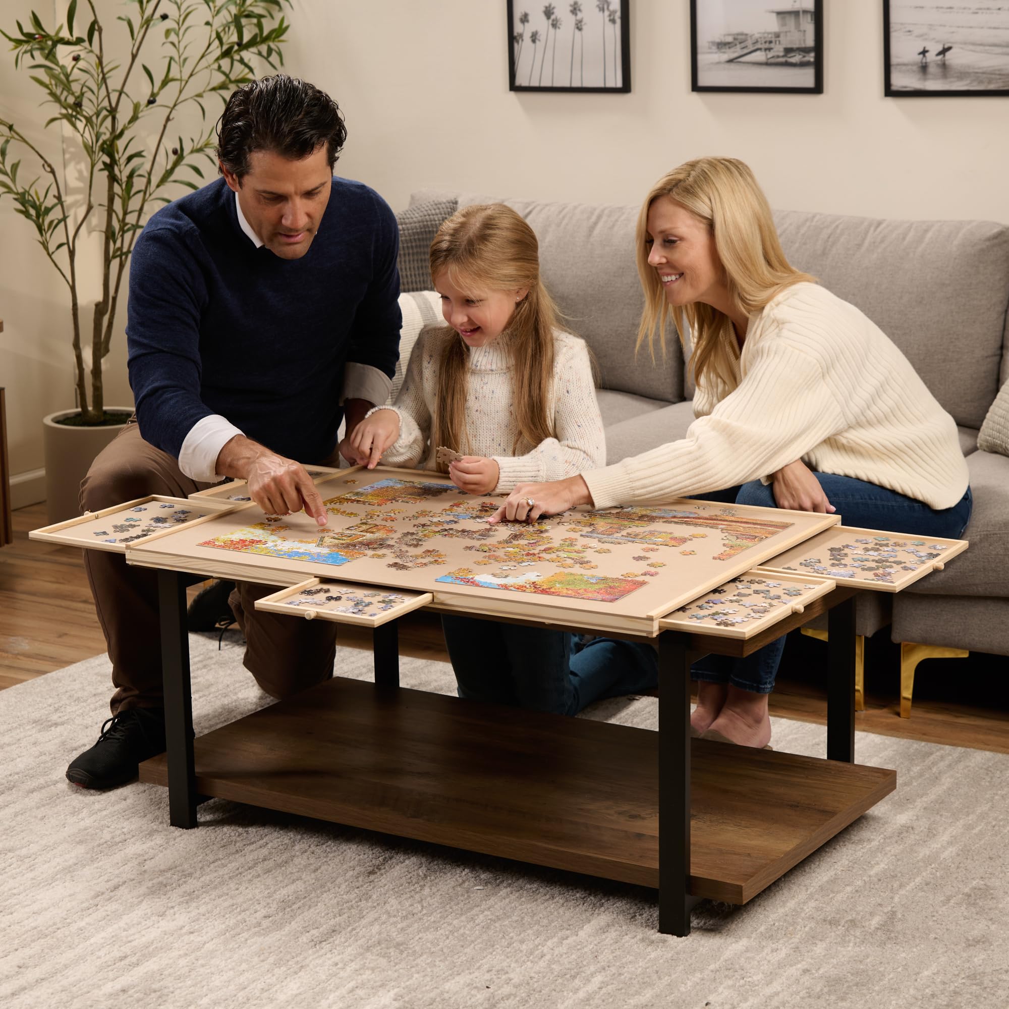 2000 Pieces Rotating Puzzle Board with 6 Storage Drawers & Protective Cover - Wooden Jigsaw Puzzle Table for 2000 Pieces - for Family Games, Home Entertainment & Puzzle Building