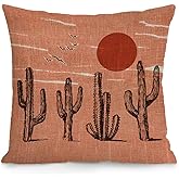 AOFANGGO Vintage Southwestern Landscape Pillow Cover 18x18 inch Sofa Cactus Pillowcase Western Equestrian Burnt Orange Sunset Rust Throw Pillowcase Outdoor Lumbar Home Decoration