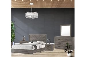 Kings Brand Furniture – Lorain 5-Piece Queen Size Gray Bedroom Set. Bed, Dresser, Mirror & 2 Nightstands