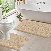 LuxUrux Bathroom Rugs Sets 2 Piece: Quick Dry, Soft Plush Anti-Slip, Super Absorbent. Includes Rectangular (31x20 inches) & U-Shaped Toilet Mat (20x20 inches) | Birch