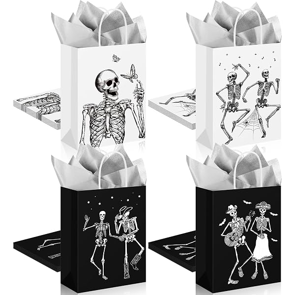 thumbnail image 2 of Wesnoy 48 Pcs Halloween Skeleton Gift Bags - Reusable Non Woven Tote Bags With Dancing Skeletons 2 of 9