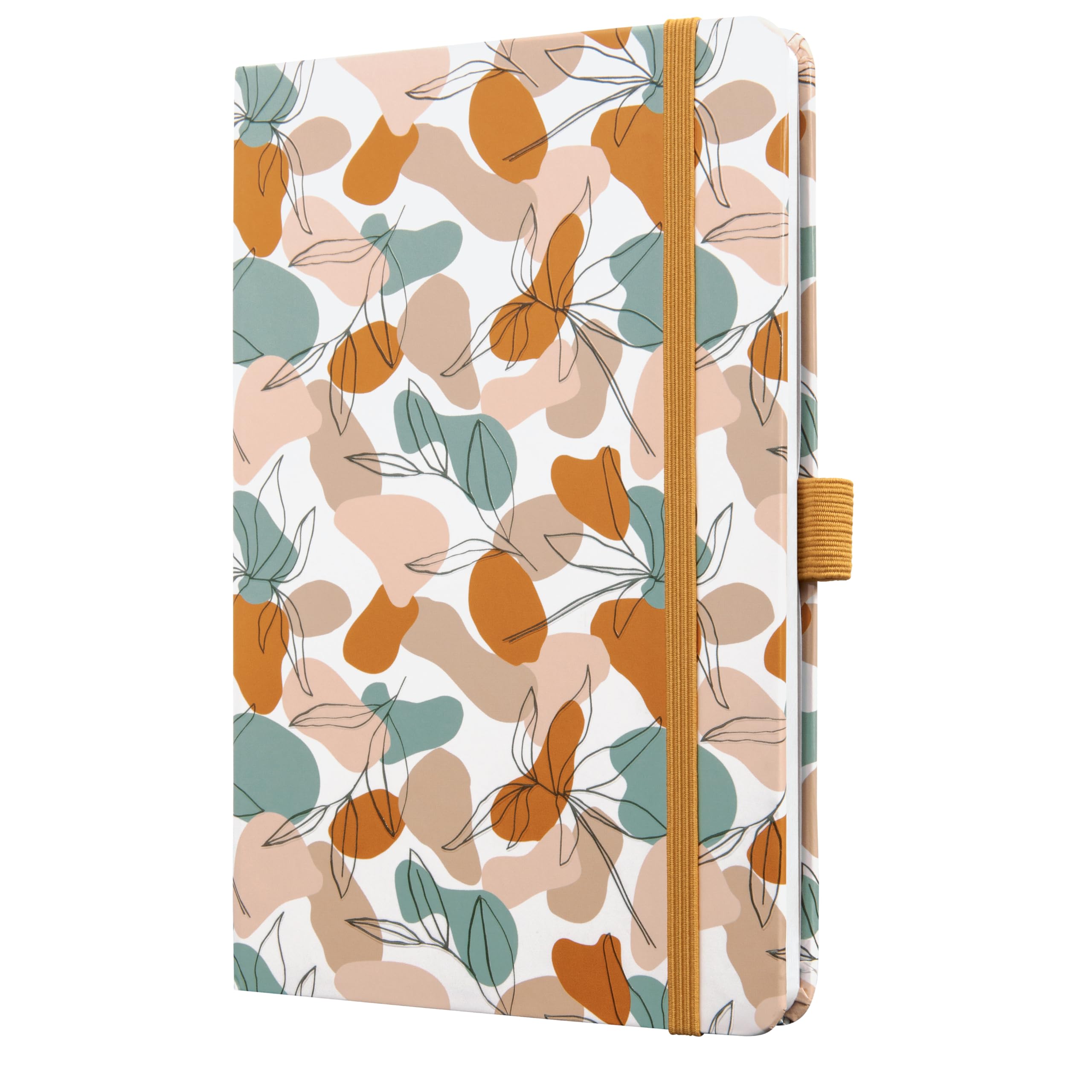 SIGEL JN359 Jolie Notebook, Summer Linear Leaves, Lined, 13,5 x 20,3 cm, hardcover, 174 Pages, Brown, Mint, Pink