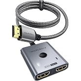 HDMI Switch 2 in 1 Out 4K@60Hz, WARRKY[with 3.3ft Fixed Braided HDMI Cable, Aluminum Case, 2K@144Hz, HDCP 2.2] Bidirectional 2x1 Switcher Splitter Compatible for PS5/4, Xbox, Roku, FireStick, Switch
