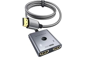 HDMI Switch 2 in 1 Out 4K@60Hz, WARRKY[with 3.3ft Fixed Braided HDMI Cable, Aluminum Case, 2K@144Hz, HDCP 2.2] Bidirectional 2x1 Switcher Splitter Compatible for PS5/4, Xbox, Roku, FireStick, Switch
