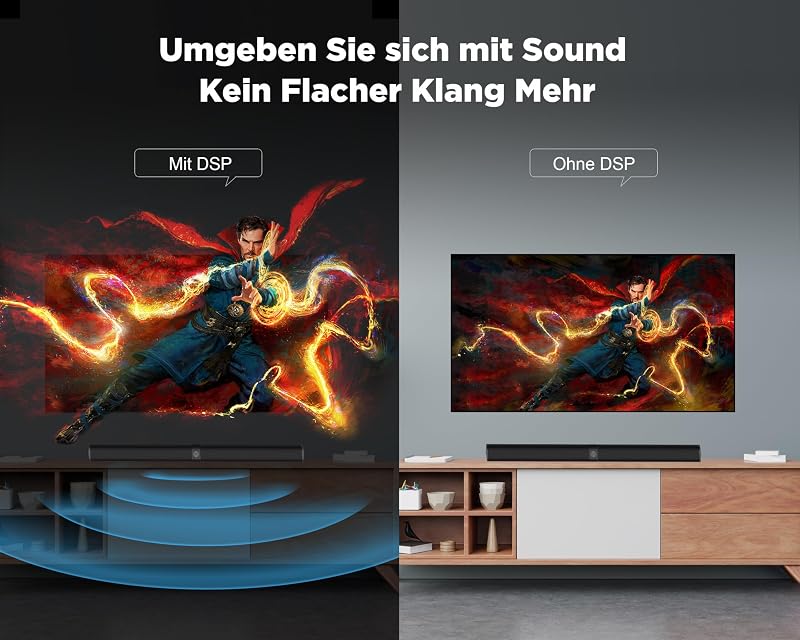 Soundbar für TV Geräte, Teilbare 2-in-1 Set of TV Soundbar, Auto-Volume-Boost, 3 Sound Modi, Surround Soundsystem, Bluetooth 5.3, ARC/Opt/Aux, TV Lautsprecher für Fernseher, Monitor, 1pcs — Foto 5 von 8