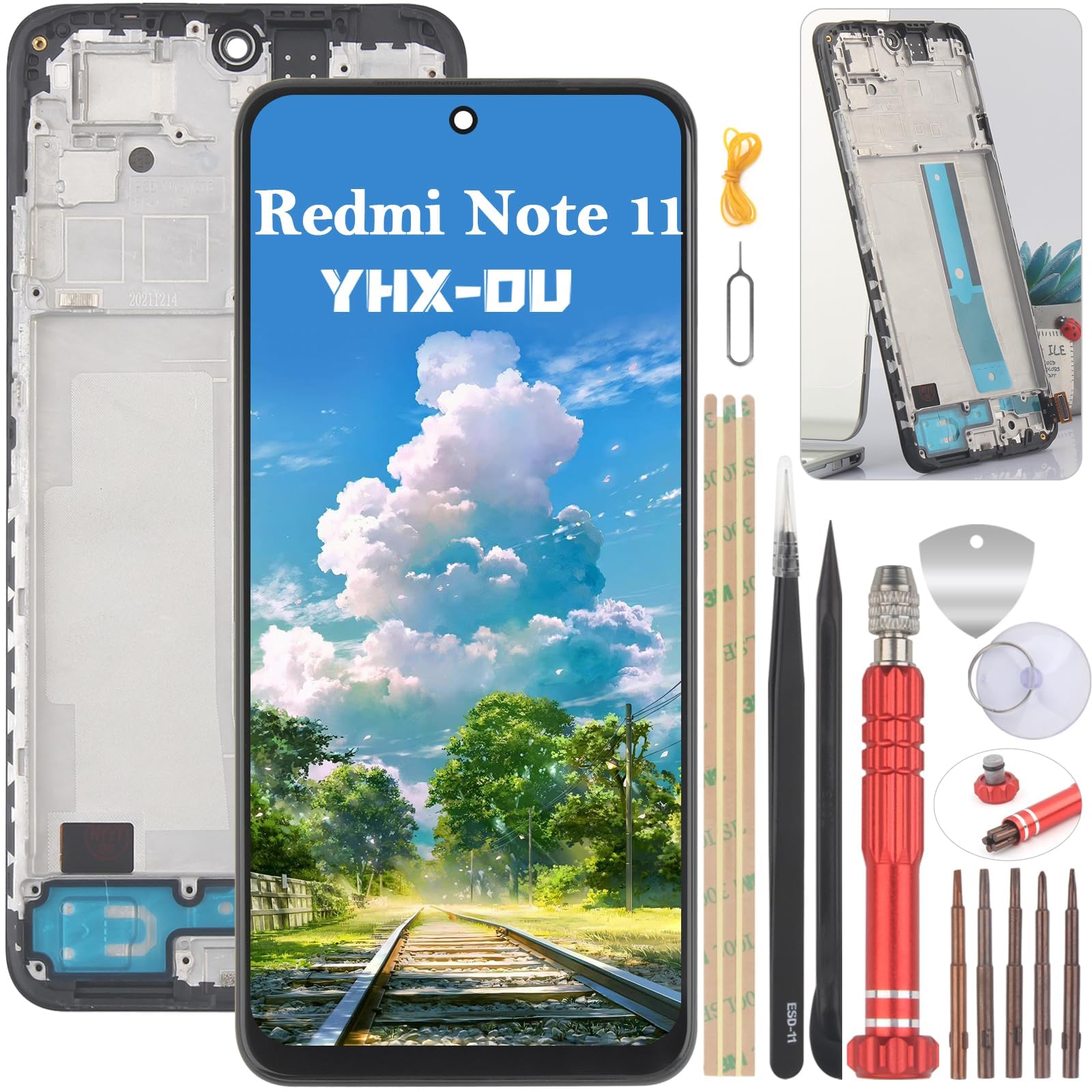 YHX-OU Screen replacement for Xiaomi Redmi Note 11 LCD Display Compatible with Xiaomi Redmi Note 11 2201117TG Touch Screen Digitizer Assembly 6.43 inches Black with No Frame with Repair Tools