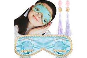 Utopiat Audrey Hepburn Style Silk Sleep Mask & Ear Plugs with Tassel Set for Women | Cute Eye Mask Earplugs Sleeping Beauty Set Costume Accessory