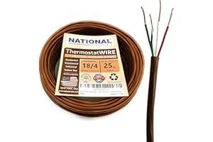 18/4 25Ft. NATIONAL Wire&Cable Thermostat Doorbell HVAC Heating Control Professional Cable Wire - Made in USA - 100% Solid Copper Conductors, CL2 ETL Listed, Low Voltage Applications Use