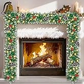 Christmas Garland with Lights 9 FT Artificial Christmas Garland 250 Pieces of Green Rattan Christmas Garland Holiday Artificial Decor for Stairs Wall Door Indoor Outdoor Garland