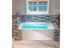 WOODBRIDGE 60" Alcove Acrylic Rectangular Whirlpool Heated Jetted Tub in White with Left Drain, Chrome pop-up Drain Included BS6030L