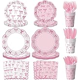 GREHUMOR Pink Bow Party Decoration Serve 25,Coquette Birthday Plates and Napkins Party Supplies for Girl,Bachelorette Bridal Engagement Baby Shower Disposable Tableware for Bow Cute Theme Party Decor
