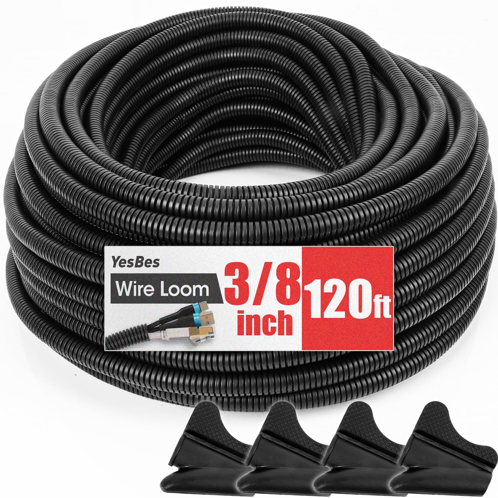 Photo 1 of 120 FT Wire Loom 3/8 Inch, Split Wire Loom Tubing Wire Conduit, Wire Protector Tubing – Black